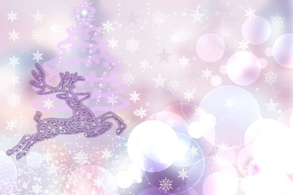 圣诞卡模板 节庆的自然浅粉蓝色冬季白色圣诞背景质感与雪花 星辰和猎鹿 漂亮的卡片设计 — 图库照片