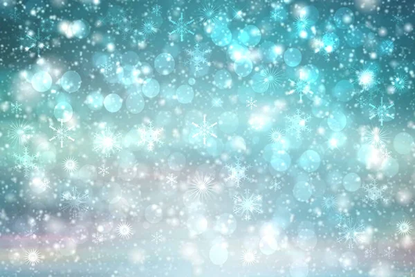 摘要带着明亮的蓝白相间的灯火通明的雪景 模糊了过冬或新年的背景 — 图库照片