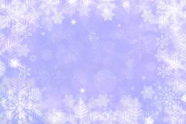 Soyut bulanık, neşeli, açık mavi kış Noel 'i ya da parlak mavi ve beyaz bokeh ışıklı kar taneleri ve yıldızlı mutlu yeni yıl arkaplan dokusu. Tasarımın için yer aç. Kart kavramı.