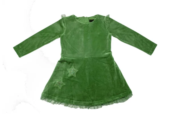 Vestido Verão Isolado Fechar Vestido Bonito Bebê Menina Verde Isolado — Fotografia de Stock