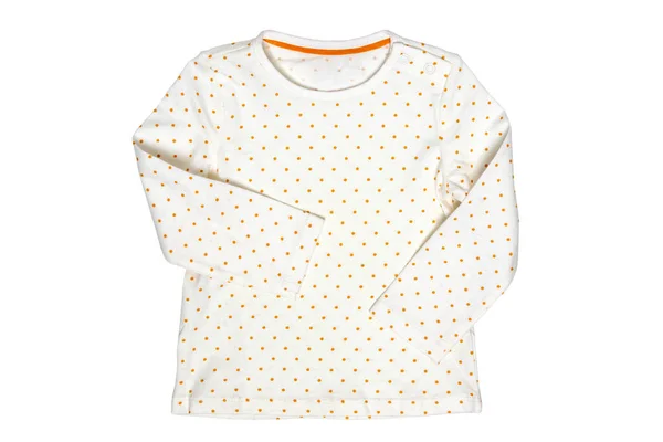 夏のシャツは隔離された 白い背景に黄色の水玉模様が孤立した白い赤ちゃんの女の子のシャツやTシャツの閉鎖 クリッピングパス 子供の春のファッション — ストック写真