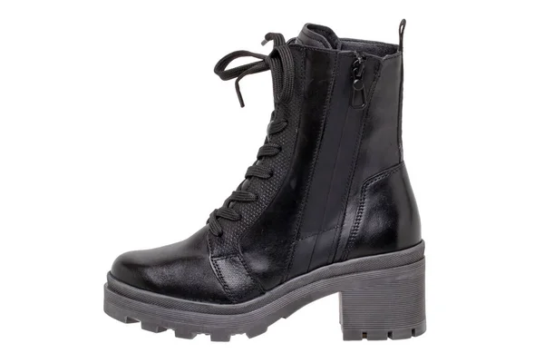 Womens Boots Shoes Closeup Female Elegant Black Leather Winter Boots — Stock Photo, Image