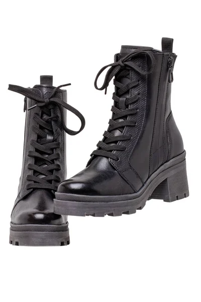 Womens Boots Shoes Closeup Pair Female Elegant Black Leather Winter — Stock Photo, Image
