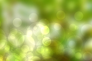 Merhaba bahar arkaplanı. Doğal yeşil bokeh ışıkları ve güneş ışığıyla soyut parlak bahar ya da yaz manzarası dokusu. Boşluğu olan güzel arkaplan.