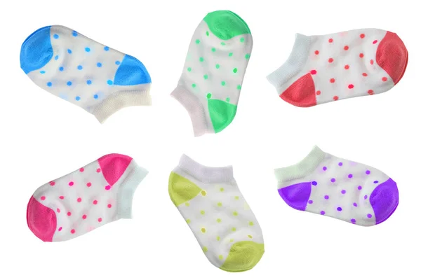 Ensemble Coloré Six Chaussettes Bébé Isolées Sur Fond Blanc Mode — Photo