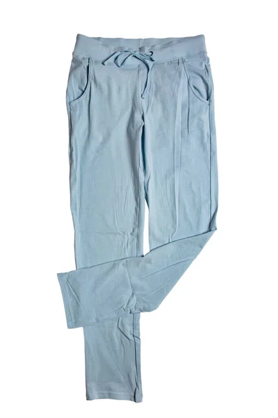 汗裤被隔离了紧身衣女式的蓝色休闲裤或紧身裤 与白色背景隔离 慢跑服 用于锻炼 收割路径 — 图库照片