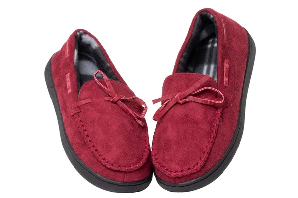Slippers Isolated Close Pair Female Red Warm Soft Cosy Terry — Stock Photo, Image