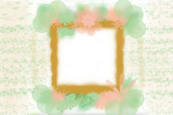 Tebrik Kartı Şablonu Soyut Açık Yeşil Pembe Çiçekli Yapraklı Mutlu — Stok fotoğraf