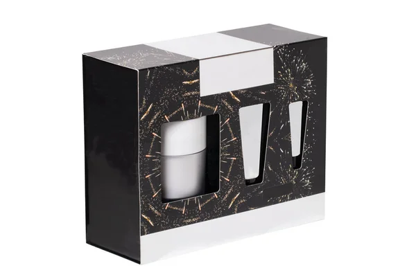 Primo Piano Una Scatola Cosmetica Nera Decorativa Una Confezione Regalo — Foto Stock