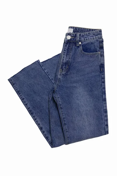 Jeans Isoliert Zusammengefaltete Trendige Stylische Blaue Jeanshose Für Frauen Isoliert — Stockfoto