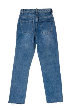 Kot pantolon izole. Modaya uygun mavi kot pantolon ya da beyaz arka planda izole edilmiş pantolon. Yaz ve sonbahar modası. Arka plan.
