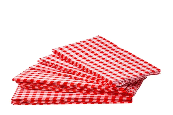Крупный План Стопки Красных Проверенных Клетчатых Бумажных Салфеток Изолированных Белом — стоковое фото
