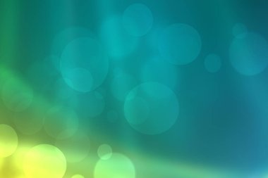 Soyut gradyan açık mavi turkuaz sarı, parlak, bulanık arka plan dokusu dairesel bokeh ışıkları. Güzel, taze bir fon. Tasarım için boşluk.