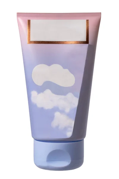 Cosmetics Labels Isolated Close Light Blue Pink Tube Cosmetic Cream — Stockfoto