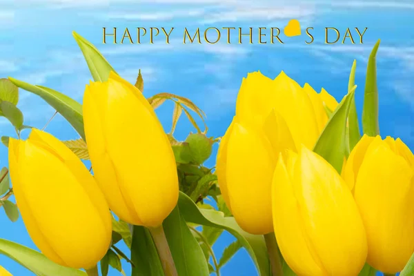 Mothers Day Greeting Card Decorative Composition Bunch Yellow Tulips Abstract — Foto de Stock