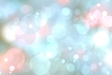 Soyut bulanık taze bahar ışığı hassas pastel mavi beyaz bokeh arkaplan dokusu parlak dairesel yumuşak renkli ışıklar. Güzel arkaplan illüstrasyonu.