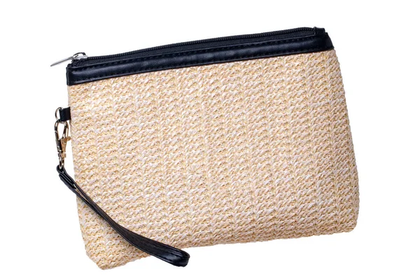 Cosmetic Bags Close Beautiful Beige Black Leather Cosmetic Bag Isolated — Fotografia de Stock