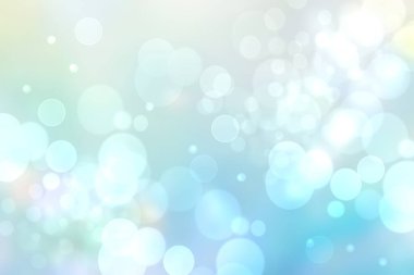 Soyut bulanık taze bahar ışığı hassas pastel mavi turkuaz renk arkaplan dokusu parlak dairesel yumuşak renk ışıklarıyla. Kart konsepti. Güzel arkaplan illüstrasyonu.