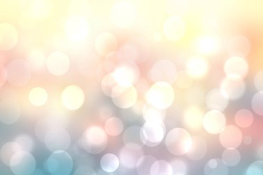 Soyut, taze, bulanık bahar ışığı, hassas pastel, sarı, turuncu bokeh arkaplan dokusu, parlak dairesel, yumuşak renkli ışıklar ve yıldızlar. Güzel arkaplan illüstrasyonu.