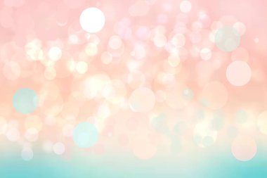 Soyut bulanık taze bahar ışığı hassas pastel pembe turkuaz bokeh arkaplan dokusu parlak dairesel yumuşak renkli ışıklar. Kart konsepti. Güzel arkaplan illüstrasyonu.