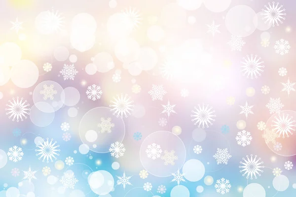 摘要带着明亮的淡蓝色 粉色和白色的亮星星 模糊了喜庆而精致的冬季圣诞或新年背景 空间为您的设计 卡片概念 — 图库照片