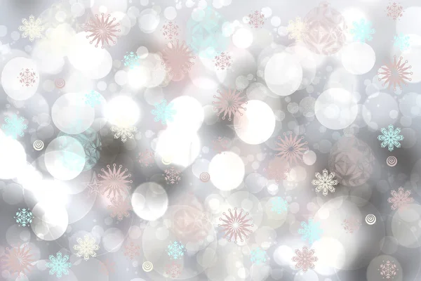 抽象的なお祝いのグラデーションライトグレーのシルバーターコイズピンクのボケの背景テクスチャ白いボケのライトと星 クリスマス 招待状や他の休日のためのスペースと美しい背景 — ストック写真