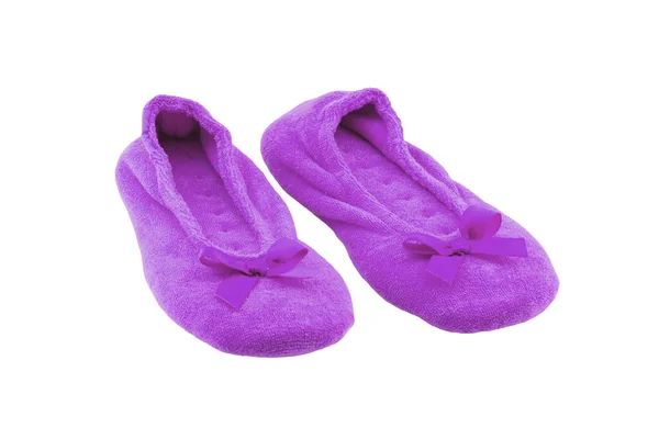 Slippers Geïsoleerd Close Van Een Paar Vrouwelijke Roze Warme Zachte — Stockfoto