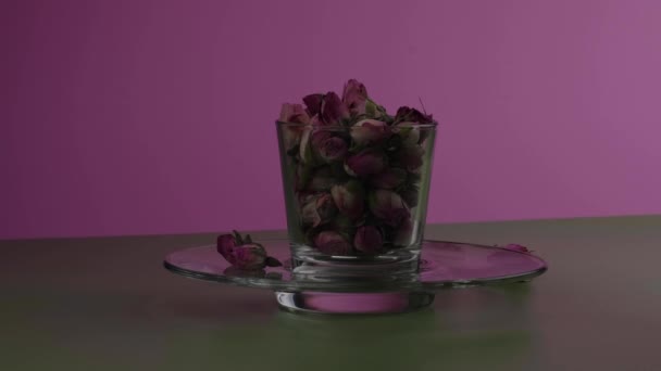 Flores Los Capullos Rose Taza Vidrio Sobre Fondo Blanco Imágenes — Vídeos de Stock