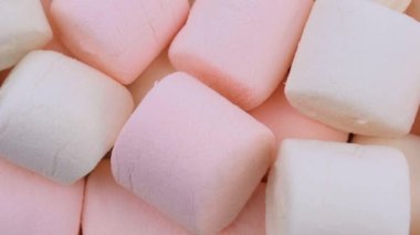 Bir grup Marshmallow pastel rengi. Son derece yakın çekim. Üst görünüm.