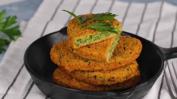 Healthy Broccoli Vegetable Cutlets Herbs Selective Focus Healthy Vegan Food — Αρχείο Βίντεο