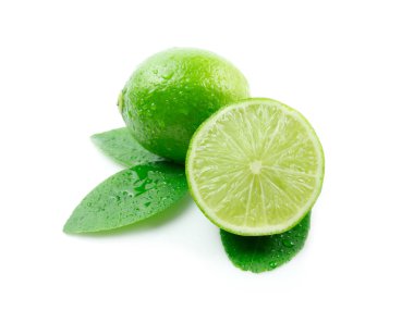 Lime with leaves on white background clipart