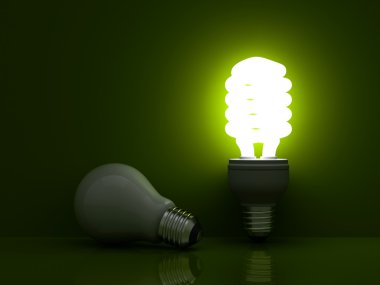 compacte fluorescerende lamp staande in de buurt van onverlichte gloeilamp gloeien