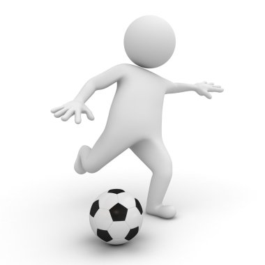 3d adam beyaz arka plan üzerinde futbol oynamak