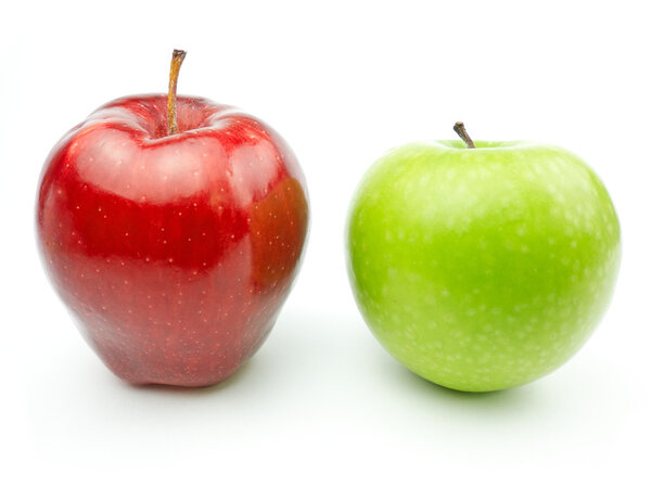 Green and Red Apples on white background