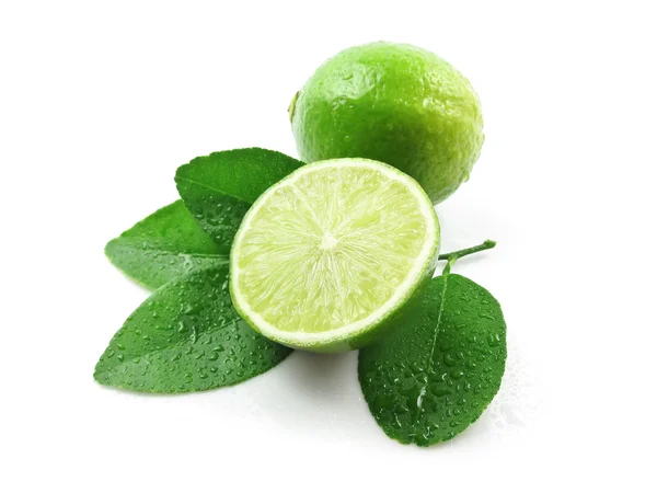 Lime with leaves on white background — Stock Photo, Image