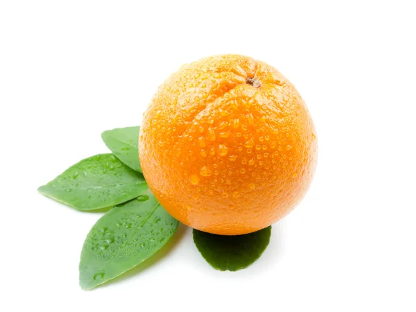 Oranje met bladeren op witte achtergrond — Stockfoto