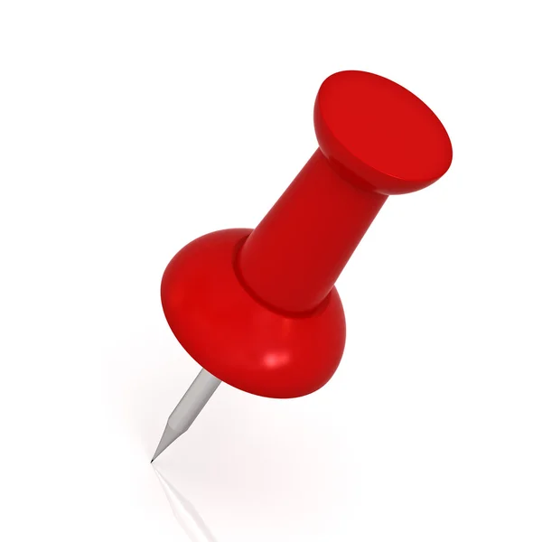 Red push pin isolated over white background with reflection — Stock Photo, Image