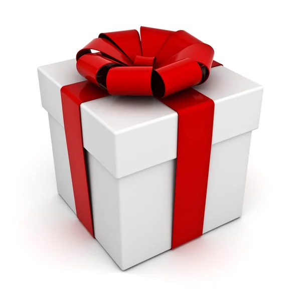 Подарункова коробка з червоною стрічкою ізольована на білому тлі — стокове фото