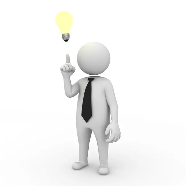 3d business man with idea bulb over white background Royalty Free Stock Images