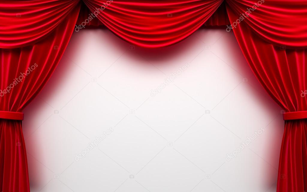 Red curtain frame on white background