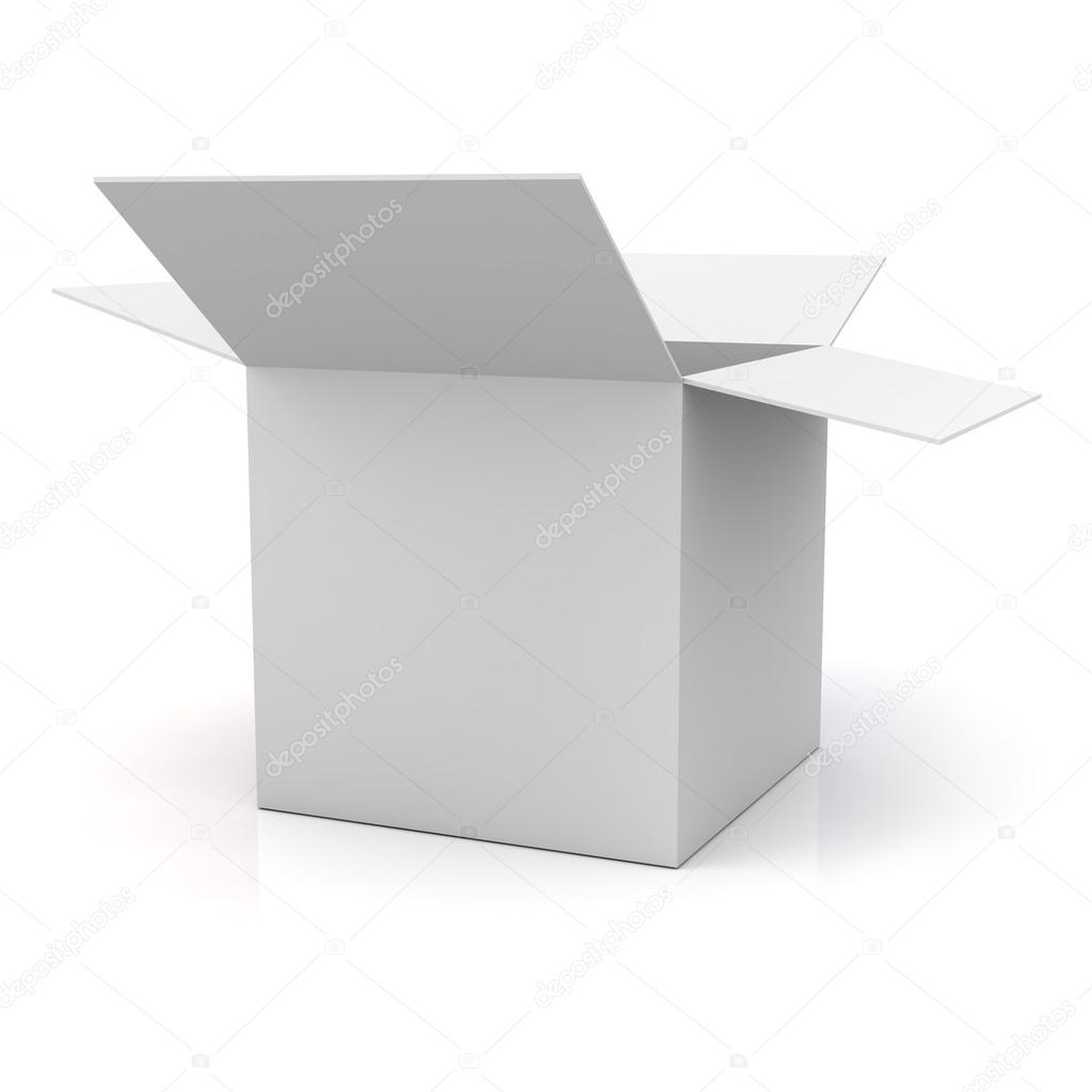 Blank opened cardboard box isolated on white background