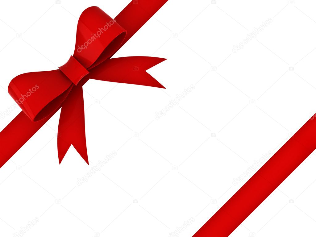 Red gift ribbon bow isolated over white background