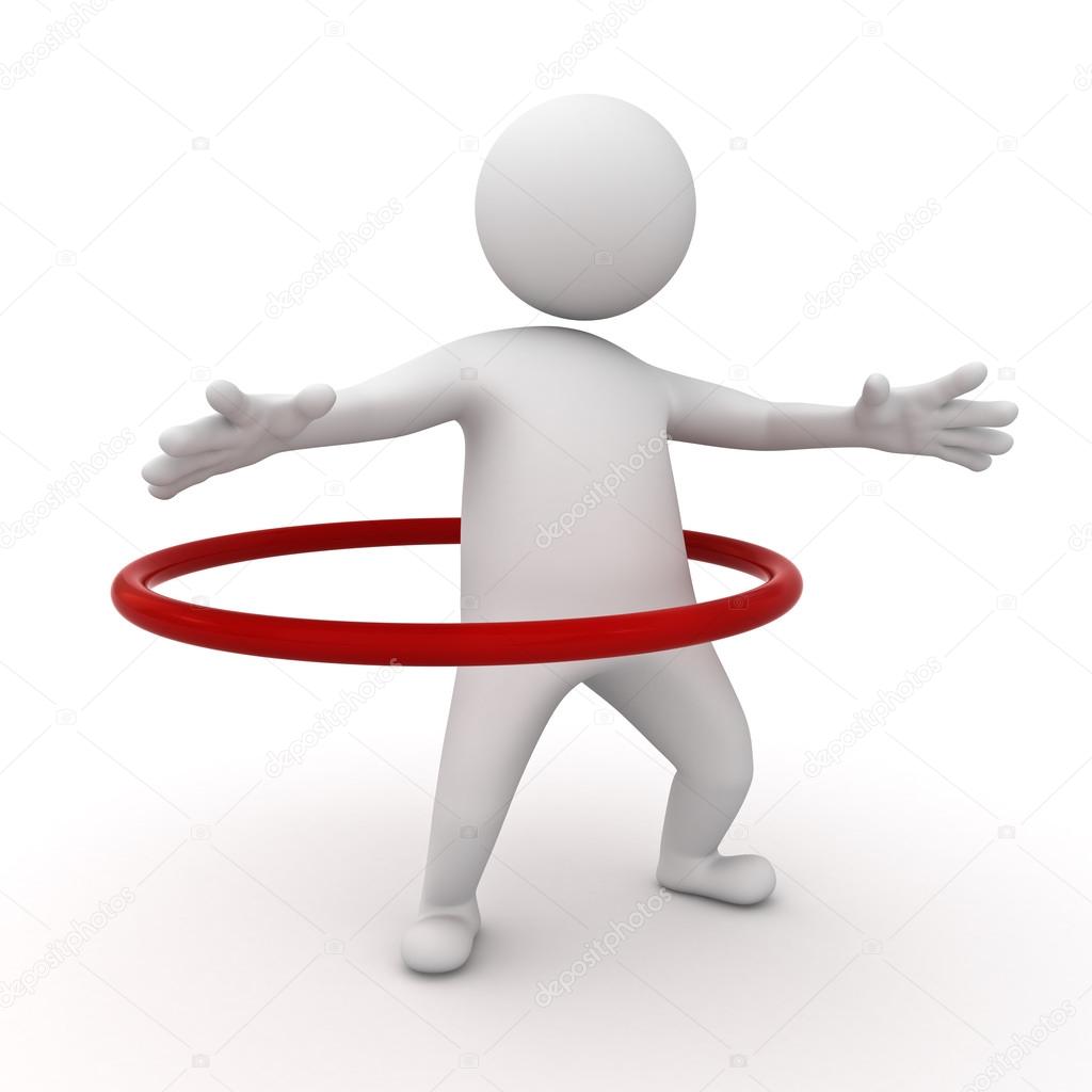 3d man playing hula hoop exercise on white background