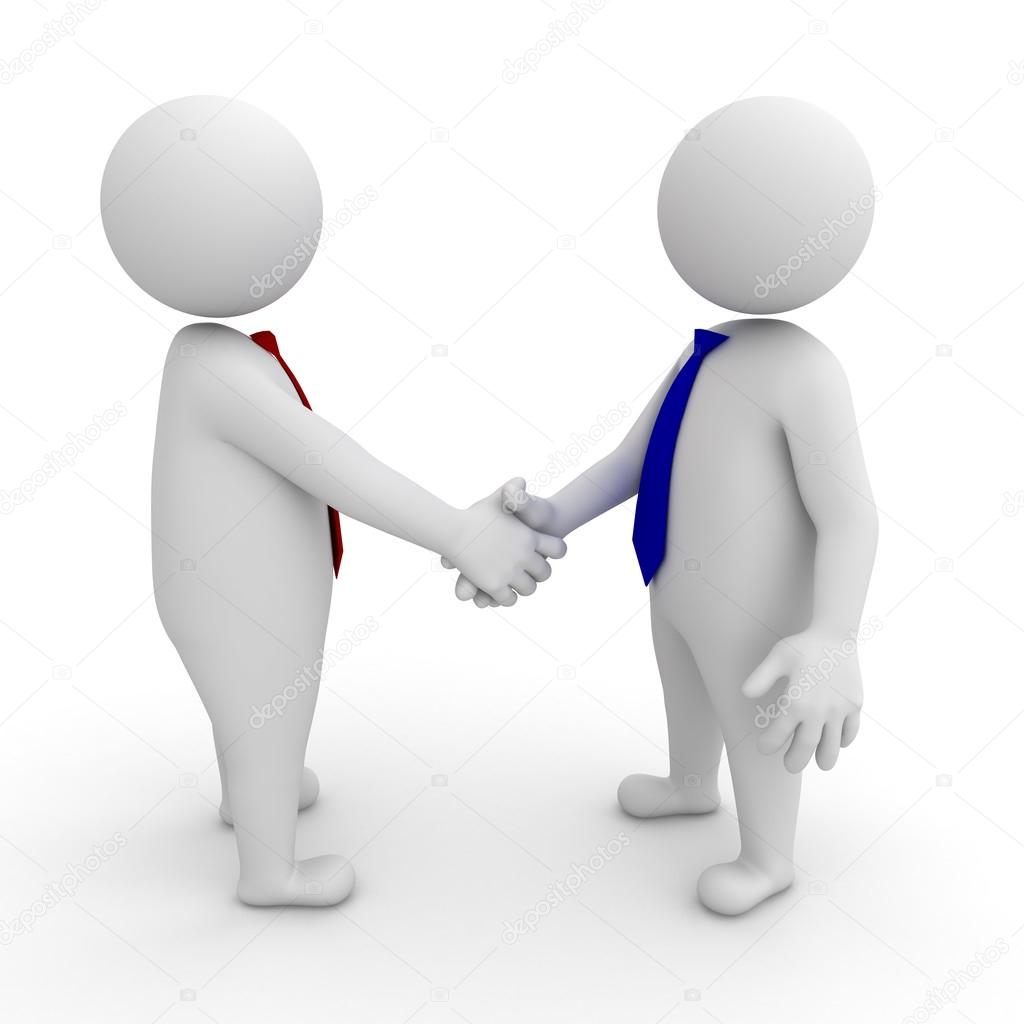 3d businessmen shaking hands over white background
