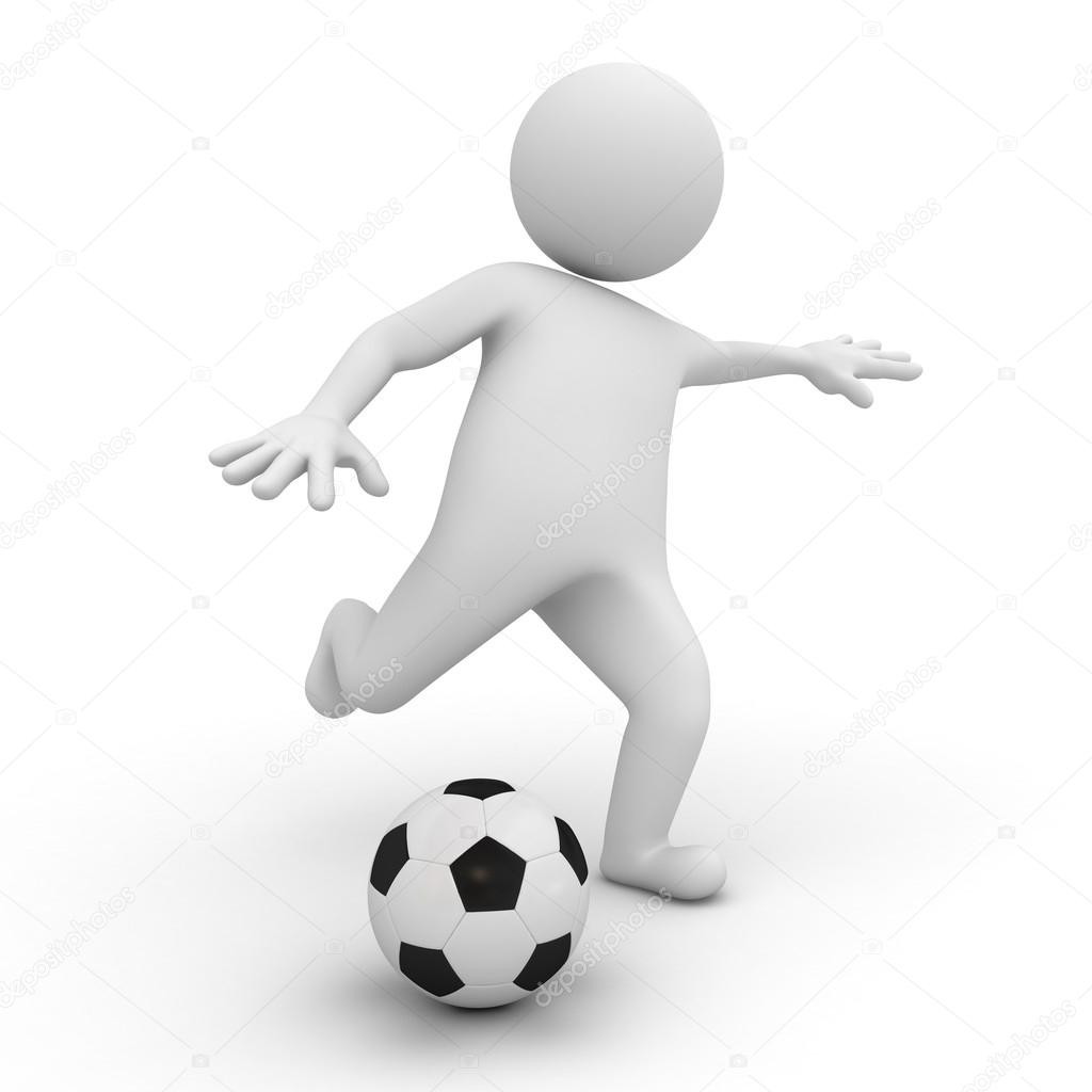 3d man playing soccer over white background