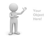 3D-Mann präsentiert Ihr Objekt auf weißem Hintergrund