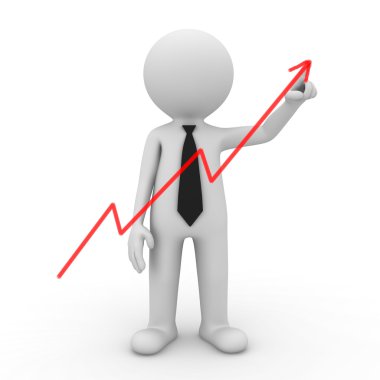 Beyaz arka plan üzerinde grafik çizim 3d iş adamı