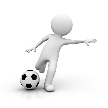 3d adam beyaz arka plan üzerinde futbol oynamak