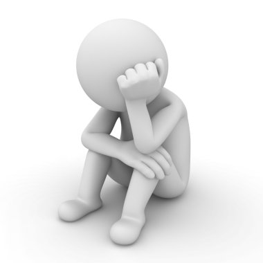 beyaz zemin üzerinde izole oturan 3d adam vurguladı