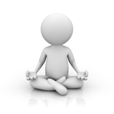yansıması ile beyaz arka plan üzerinde meditasyon yapan 3d erkek